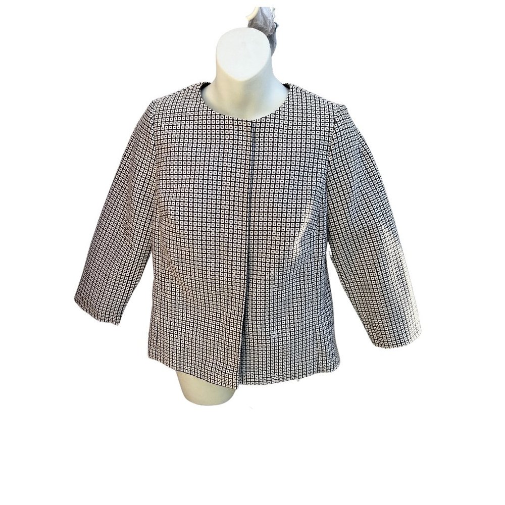 Talbots Petites Long Sleeve Button Front Tweed Jacket Black & White Size 6P